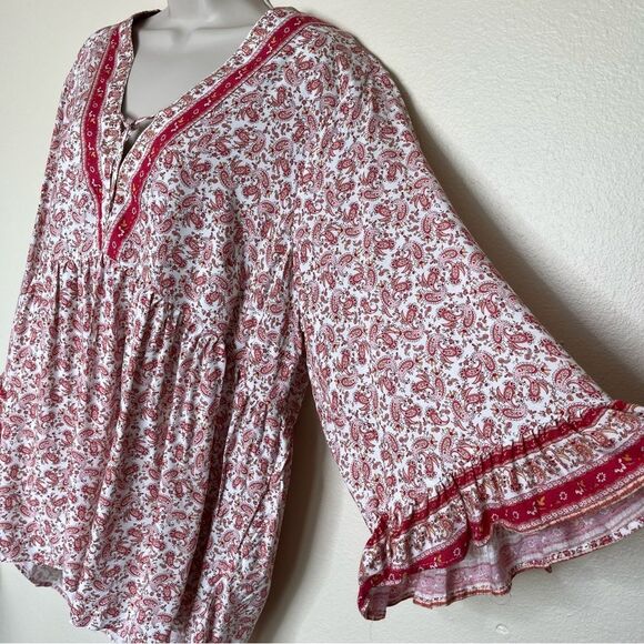Cynthia Rowley Woman Paisley Floral Boho Bell Sleeve Popover Tunic Plus Size 1X - Picture 4 of 12